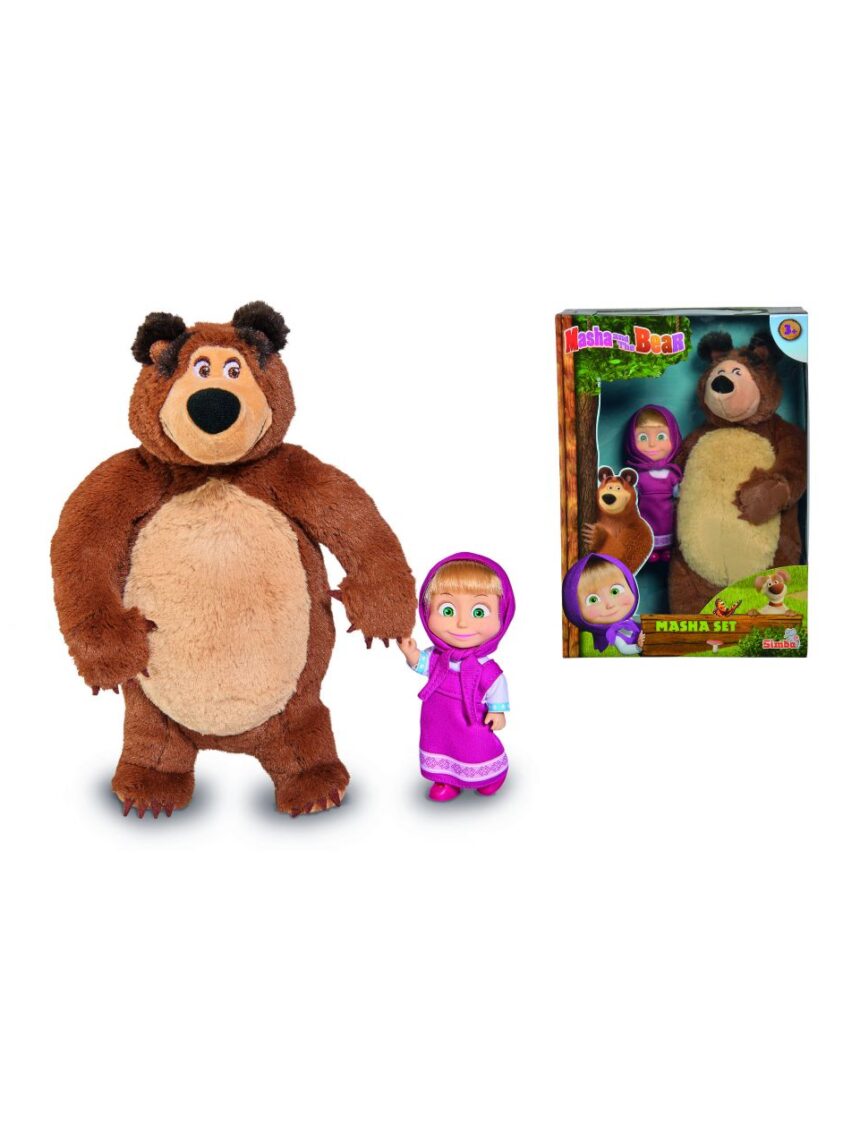 Masha e urso - minidoll clássico masha com urso de pelúcia 25 cm com personagens e jogo - Masha &amp; Orso