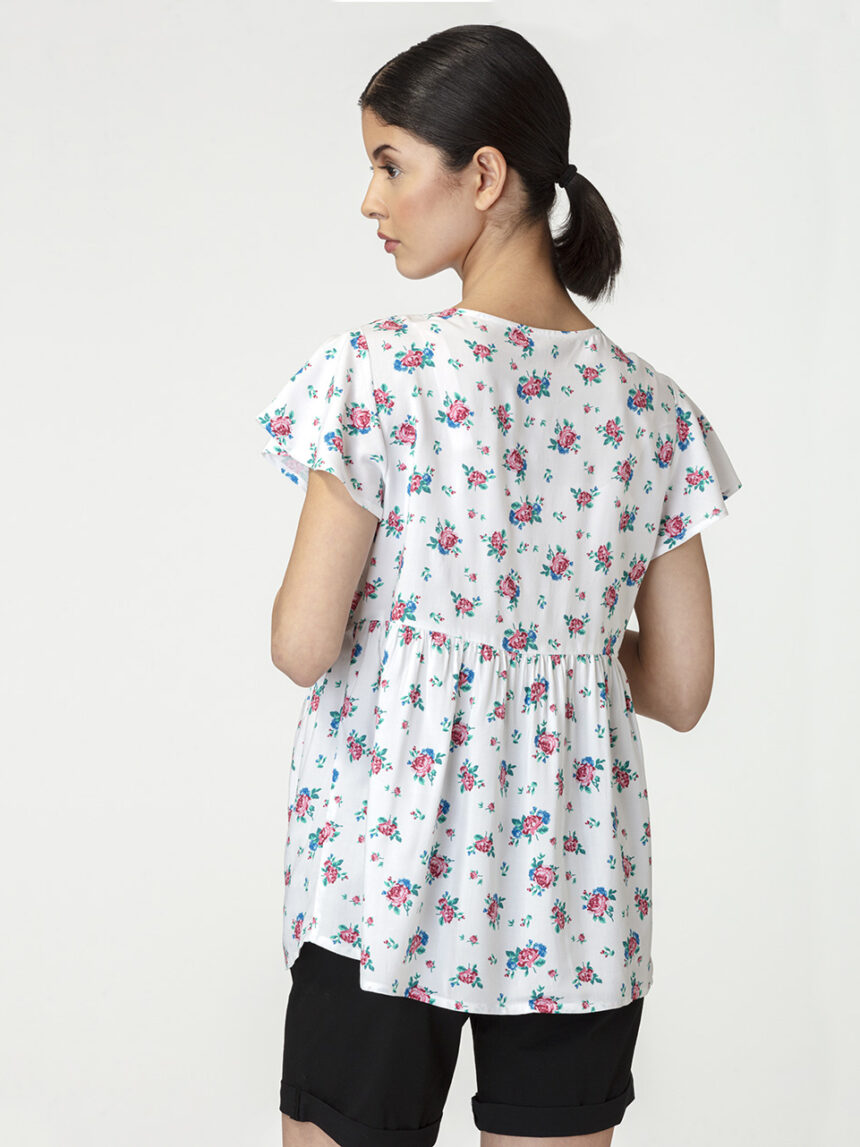 Blusa de amamentação materna com mangas curtas e estampa floral - Prénatal