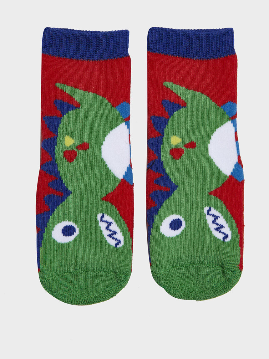 Meias antiderrapantes bebê com dinossauro verde - Prénatal