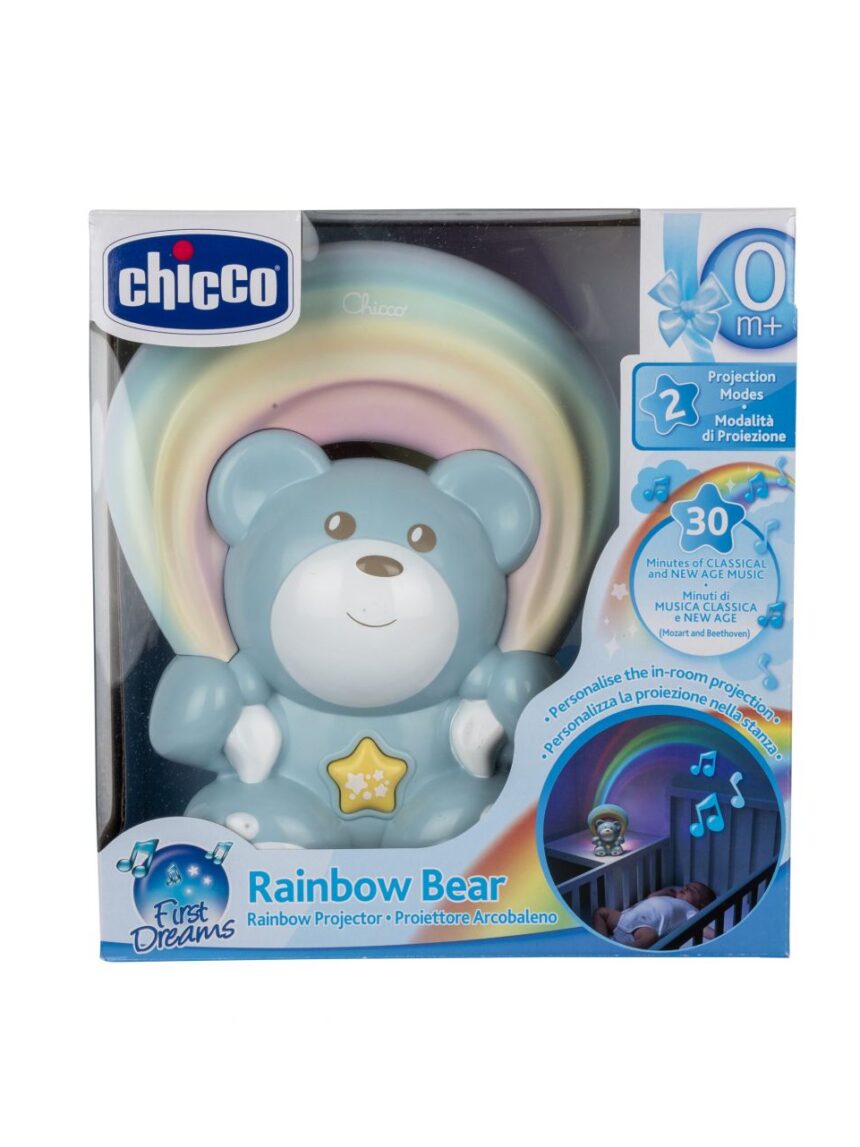Chicco - urso de pelúcia arco-íris azul - Chicco