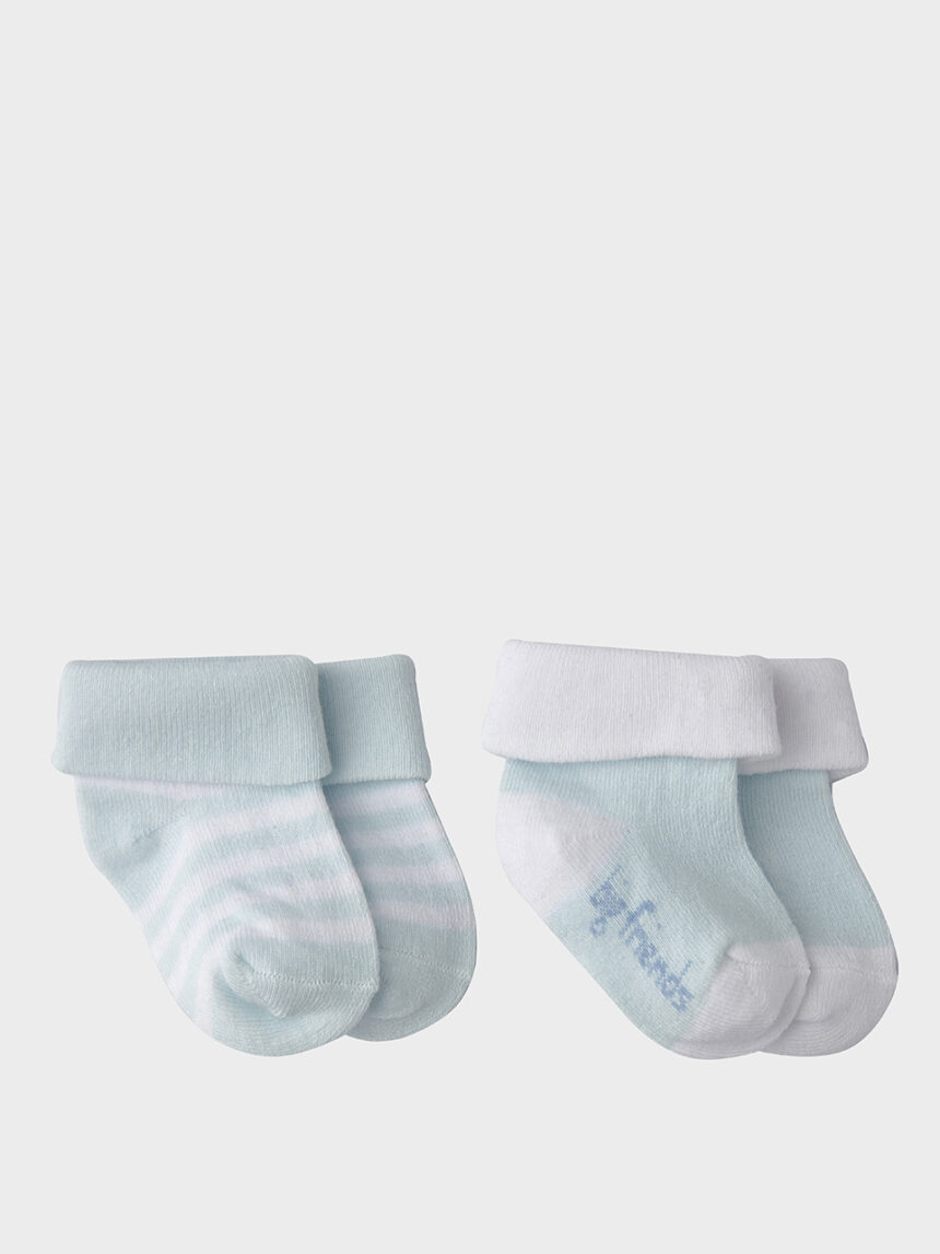 Embalar 2 pares de meias de algodão azul claro com riscas - Prénatal