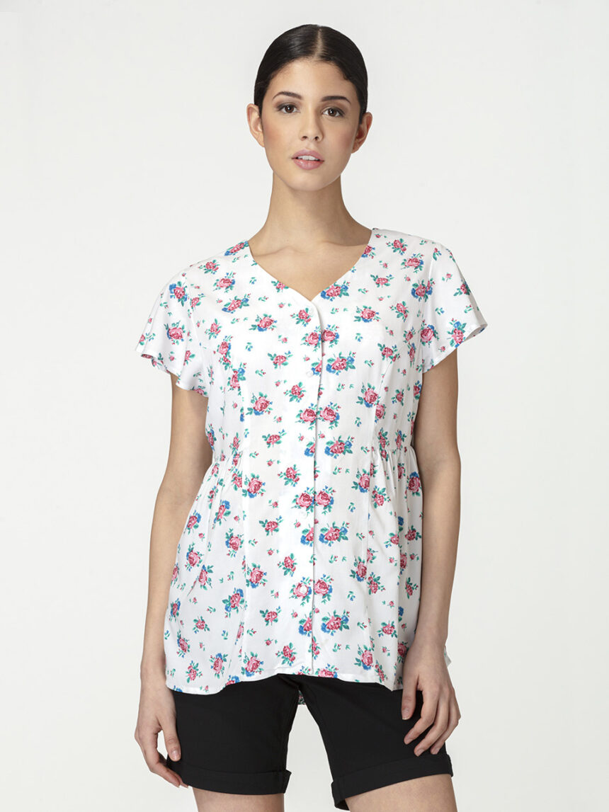 Blusa de amamentação materna com mangas curtas e estampa floral - Prénatal