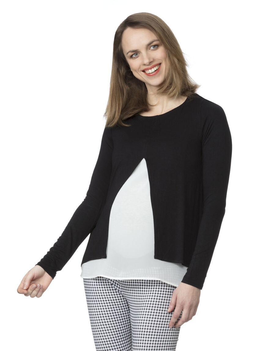 Camiseta de enfermagem preto e branco bicolor - Prénatal