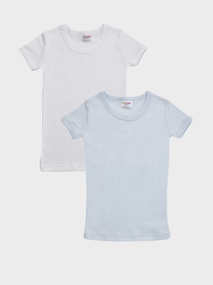 Pacote de 2 camisetas de mangas curtas em algodão polar azul claro e branco - Prénatal