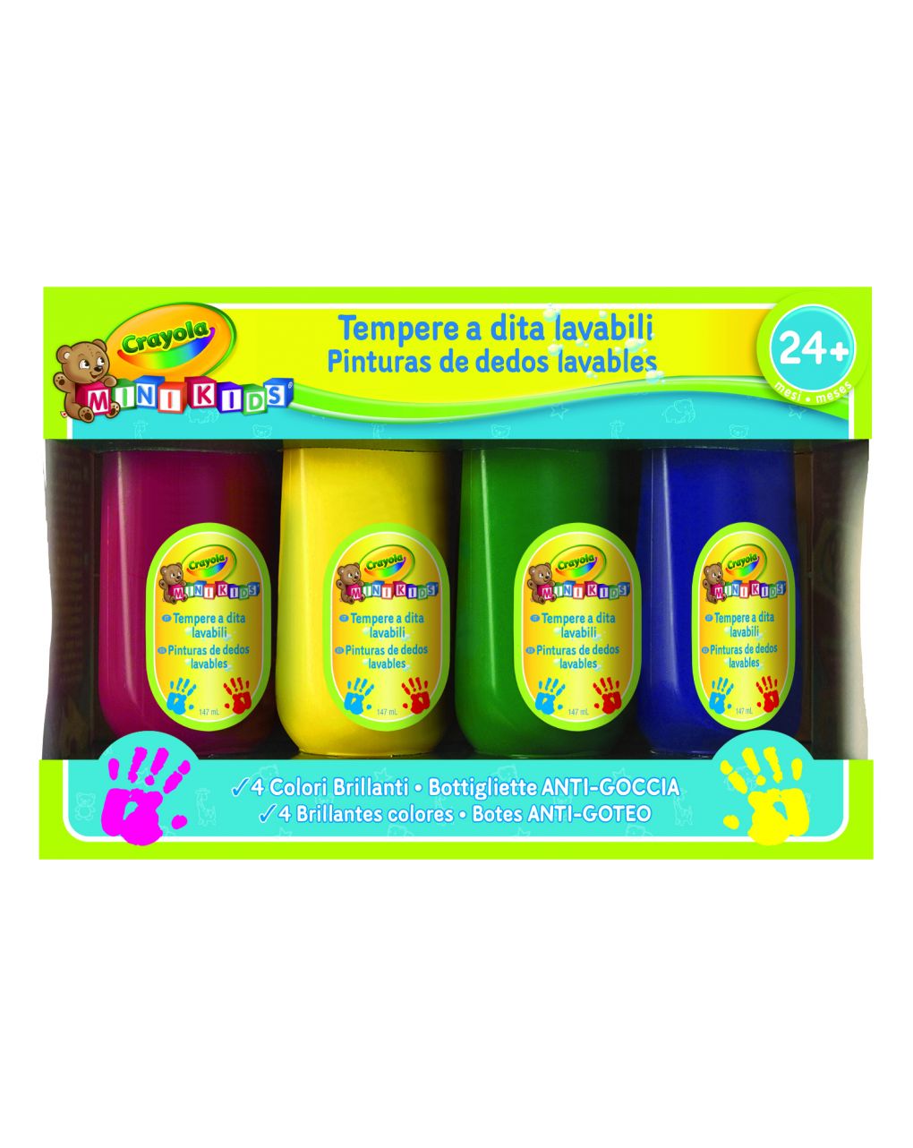 Crayola - 4 mini tintas para crianças laváveis aos dedos - Crayola