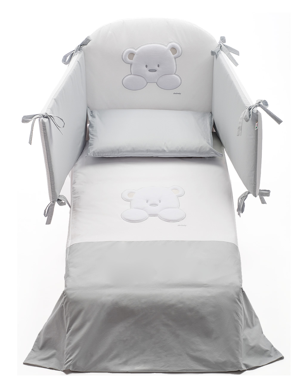 Conjunto de cama de pelúcia 4 peças para-choque-edredom-capa-fronha de edredom - italbaby