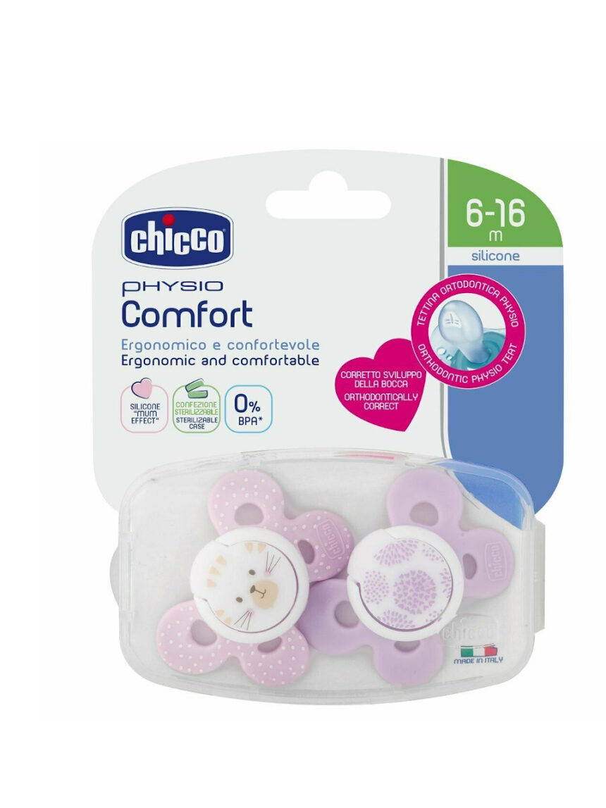 Chupeta de silicone conforto para bebês 6-16m 2pcs chicco - Chicco