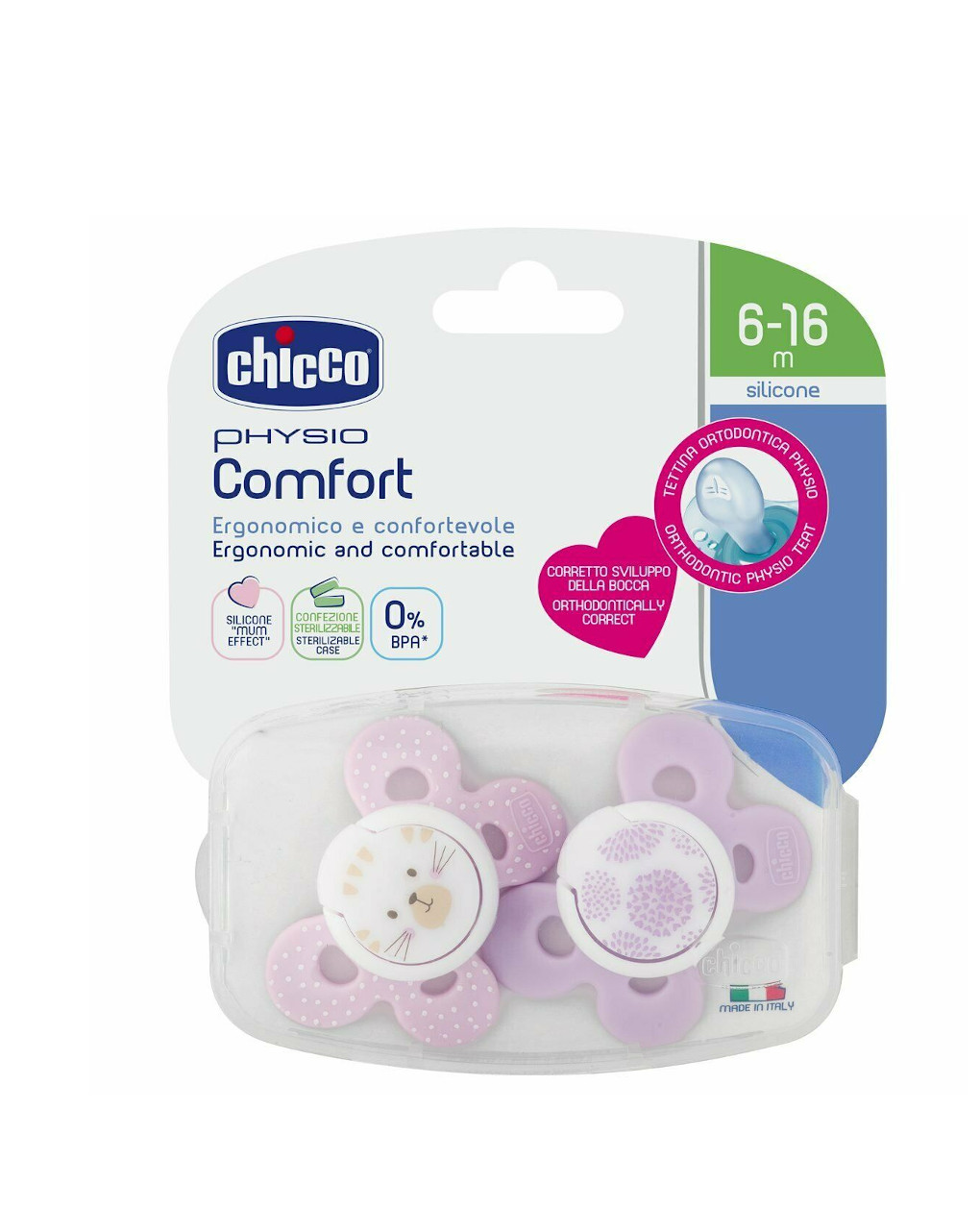 Chupeta de silicone conforto para bebês 6-16m 2pcs chicco - Chicco