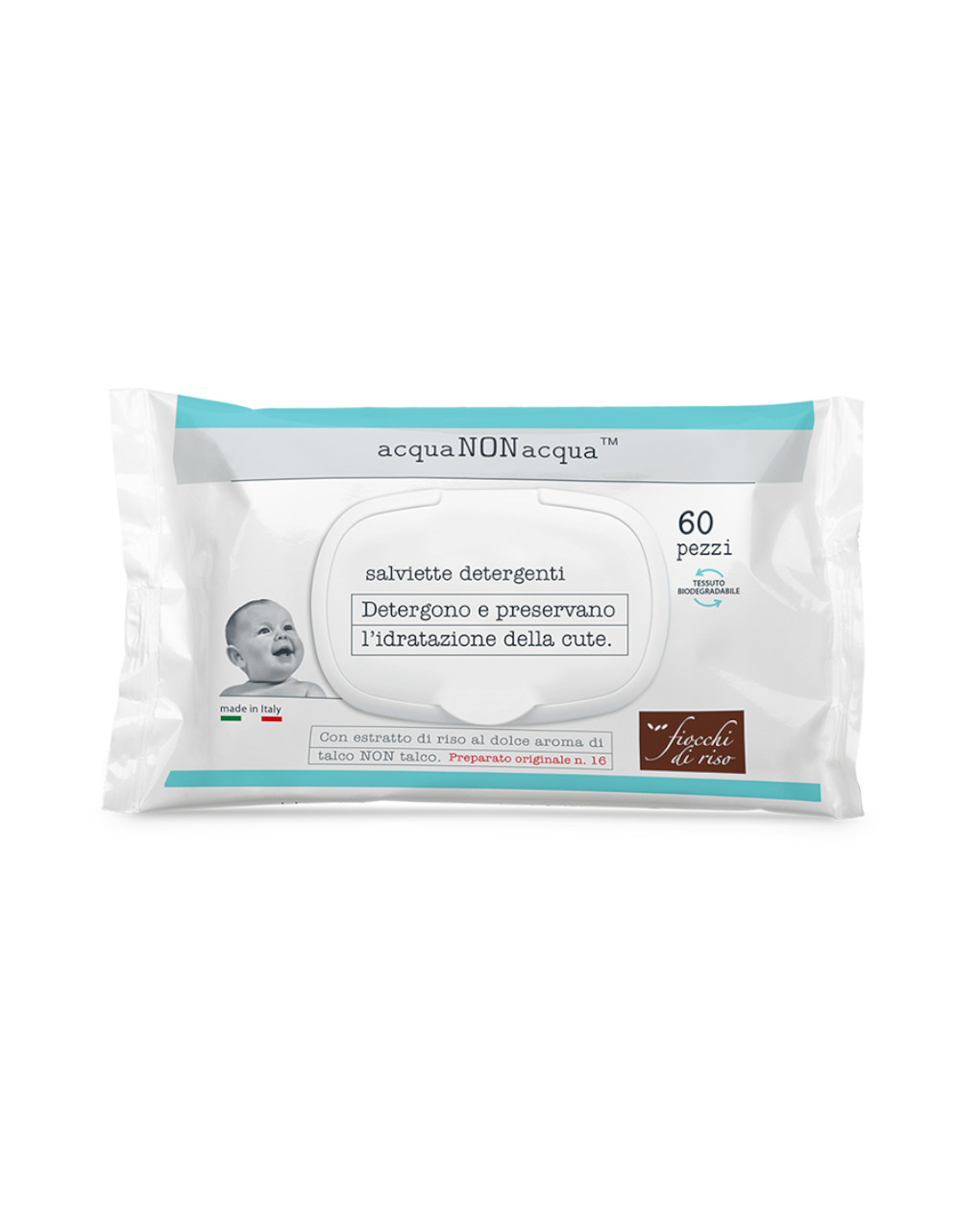 Toalhetes de limpeza com água, não com água 60 pcs - Fiocchi di Riso