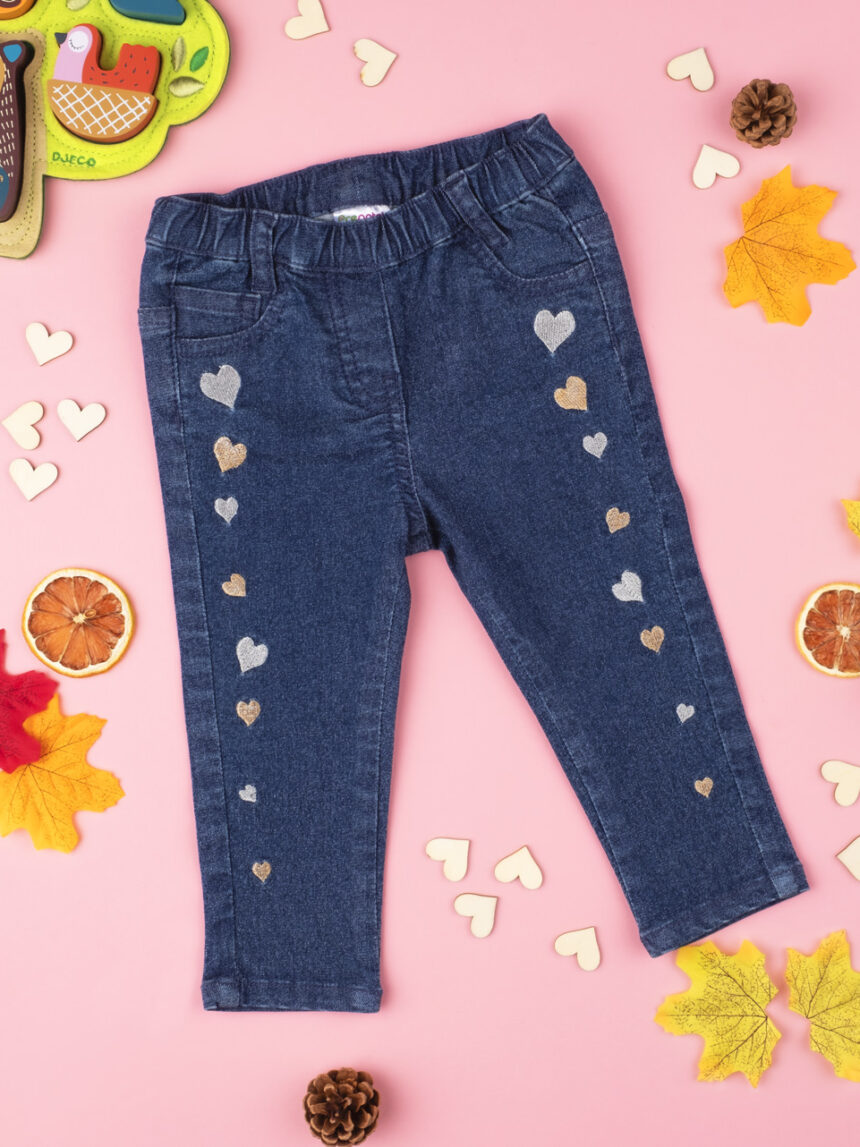 Calça jeans azul "hearts" para menina - Prénatal