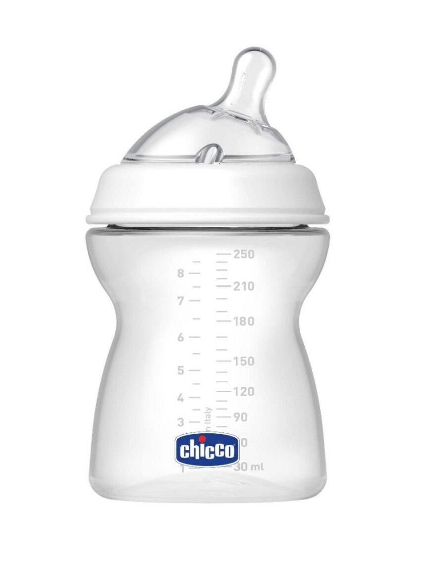 Frasco de sentimento natural inclinado bico fluxo médio 250ml + 2m - Chicco