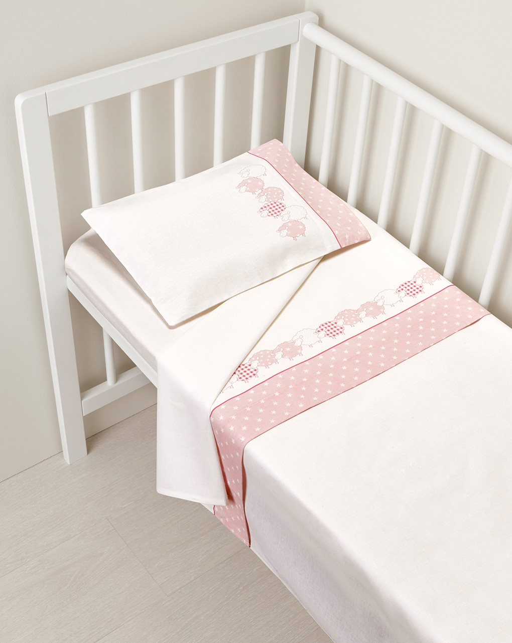 Completo para cama com ovelhas rosa e estrelas - Prénatal