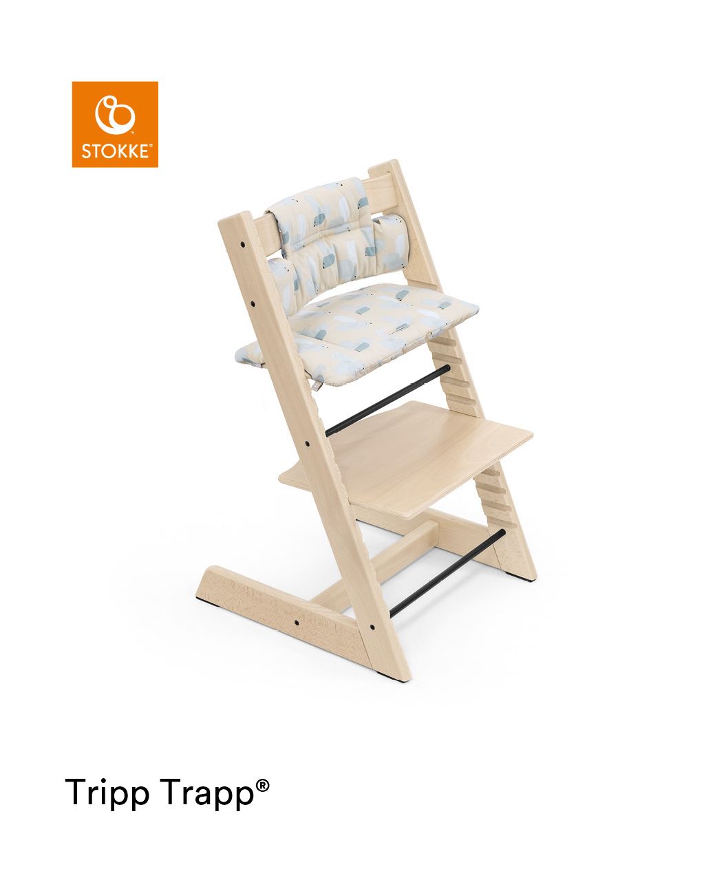 Almofada tripp trapp® classic cushion birds azul ocs almofada de cadeira alta, macia e abraços para seu bebê - Stokke