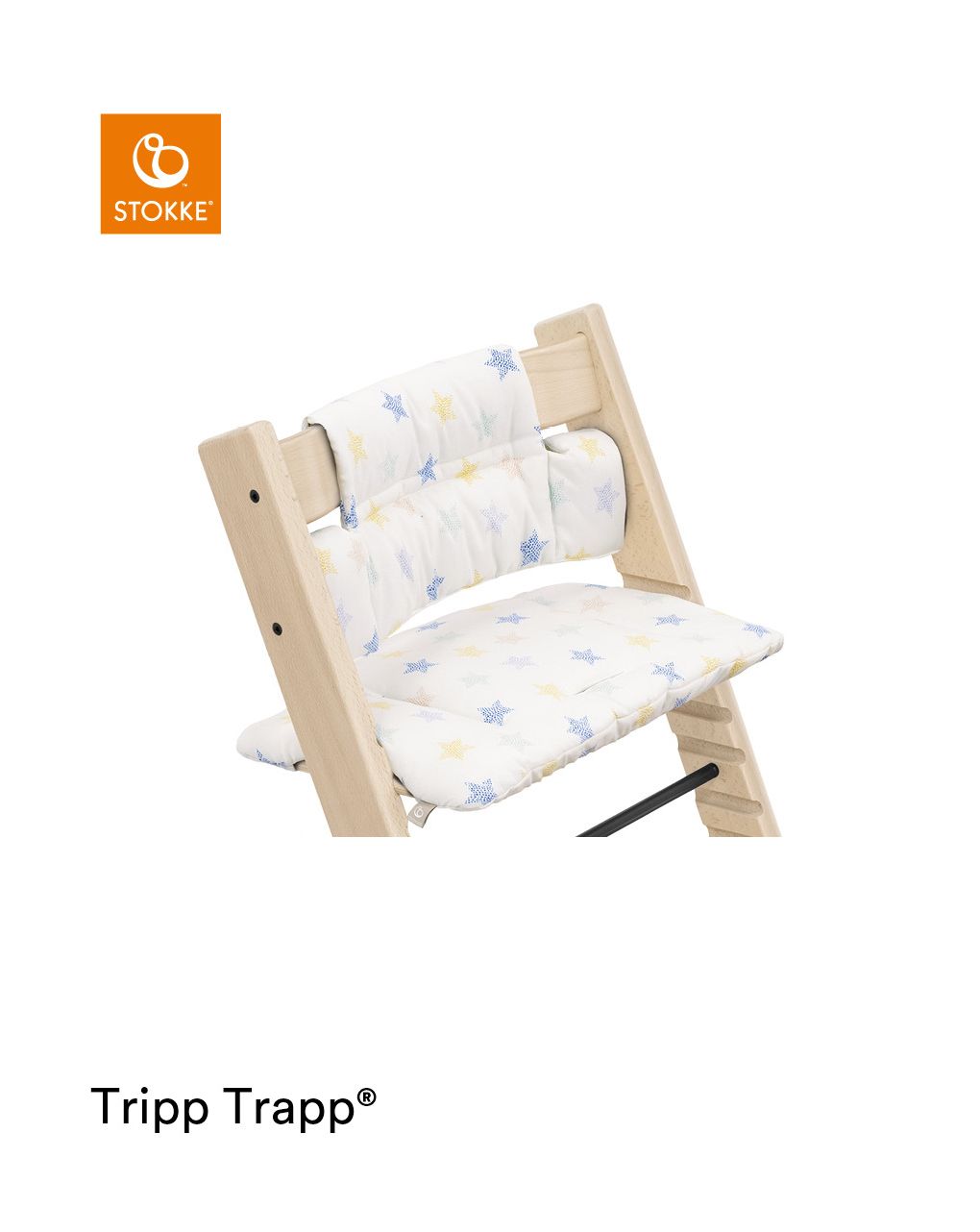 Almofada tripp trapp® classic stars multi ocs almofada para cadeira alta, macia e abertura para seu bebê - Stokke