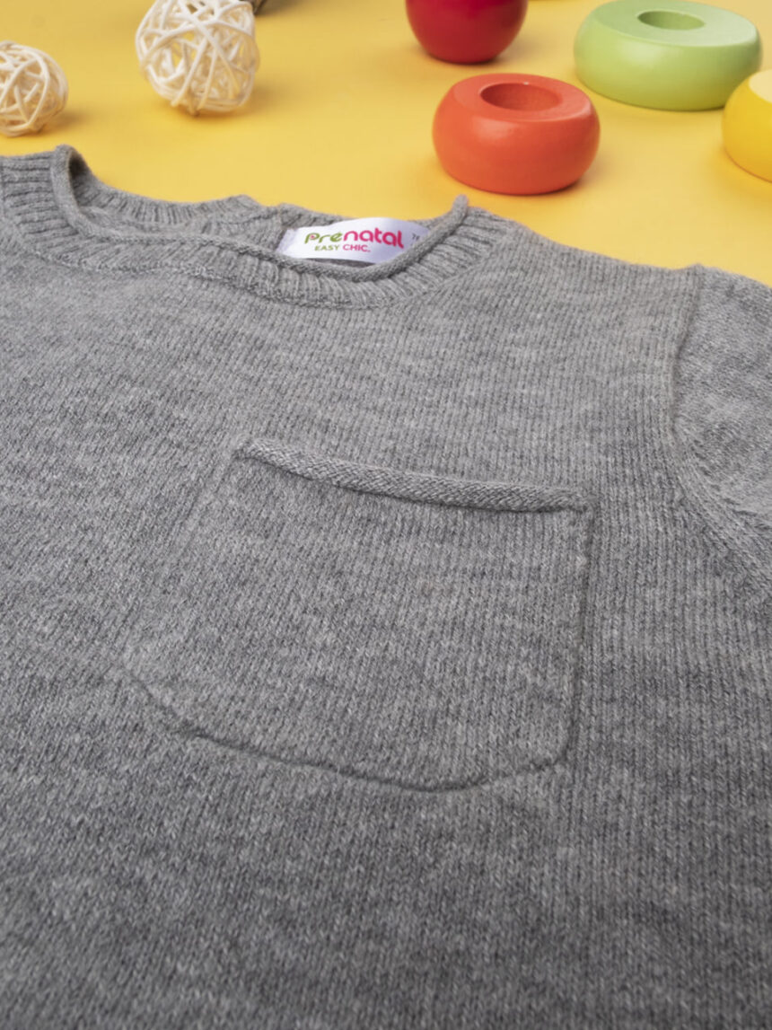 Suéter masculino de tricô cinza sólido - Prénatal