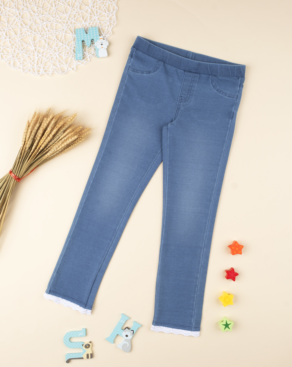 Calça jeans de menina azul com laços - Prénatal