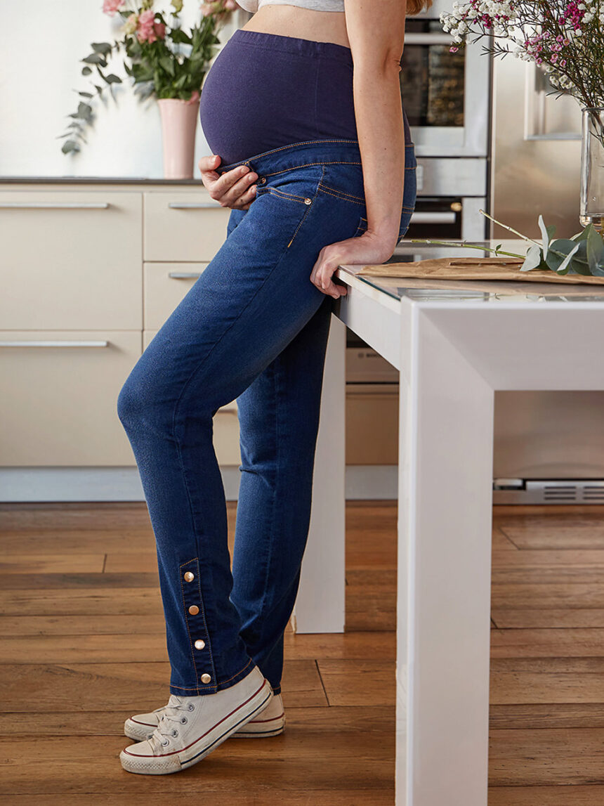 Jeans maternidade em denim stretch com cintura alta - Prénatal