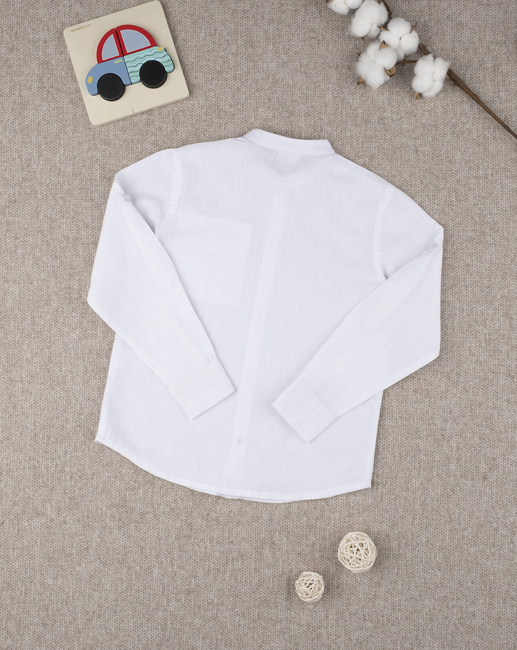 Camisa de linho menino branco e azul - Prénatal
