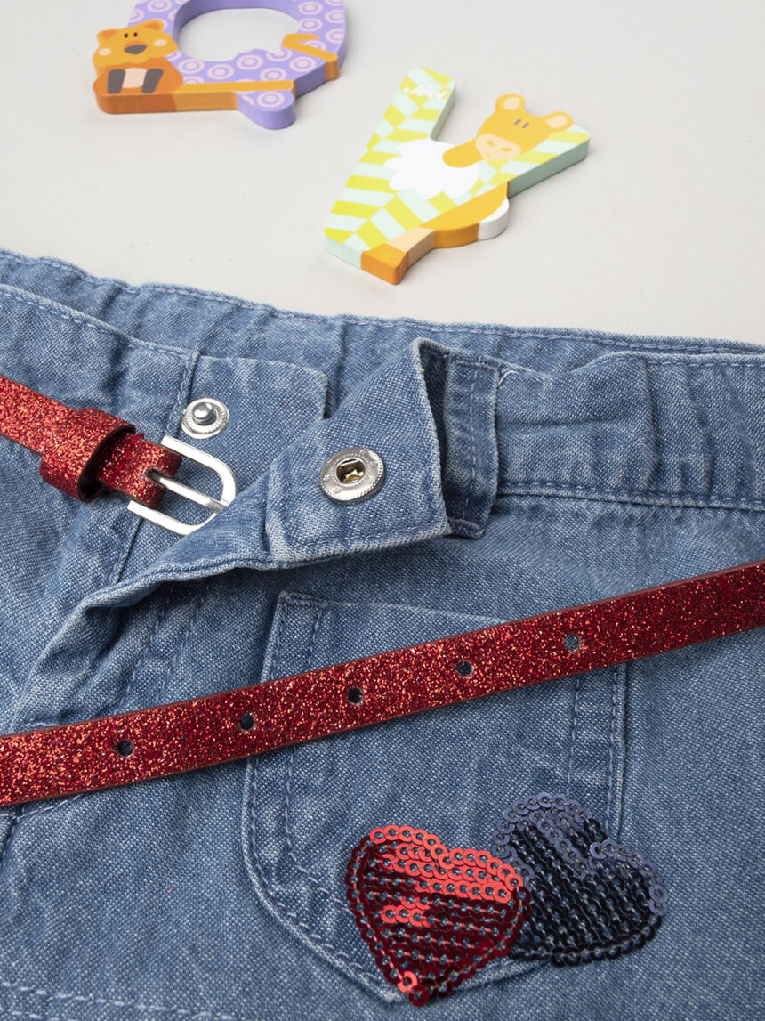 Saia jeans "red & blue" com babados - Prénatal