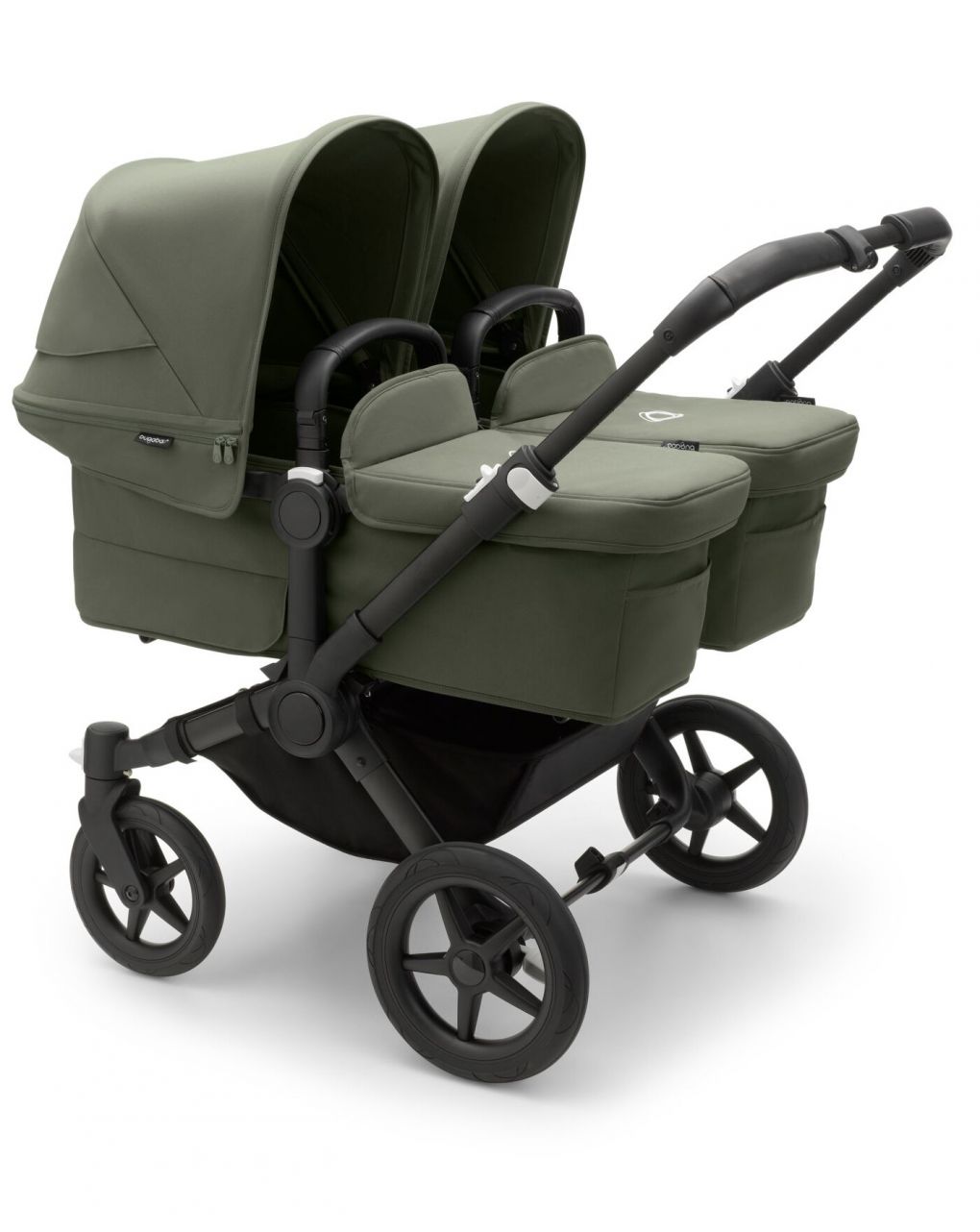 Bugaboo donkey 5 twin carrycot and stroller black frame, tecidos e forest green canopy - Bugaboo