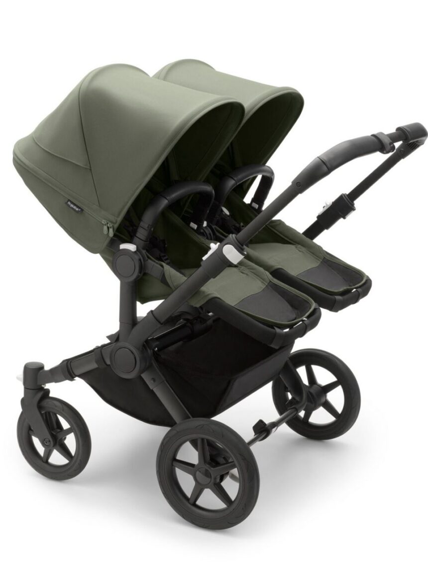 Bugaboo donkey 5 twin carrycot and stroller black frame, tecidos e forest green canopy - Bugaboo