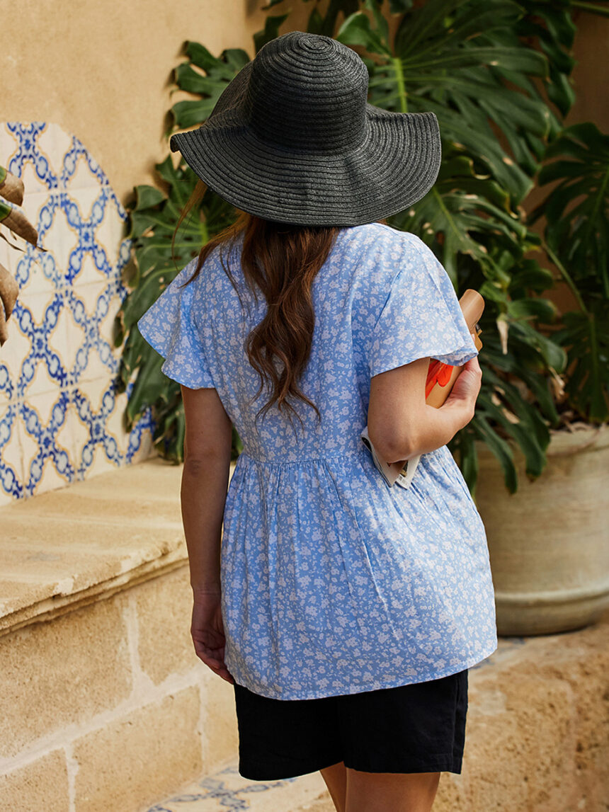 Camisa de maternidade com padrão floral azul claro - Prénatal