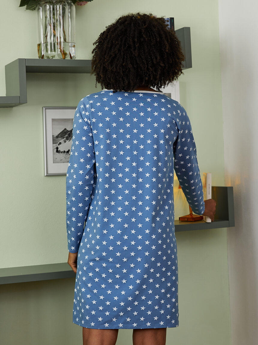 Camisa de noite de maternidade azul com padrão estrela - Prénatal