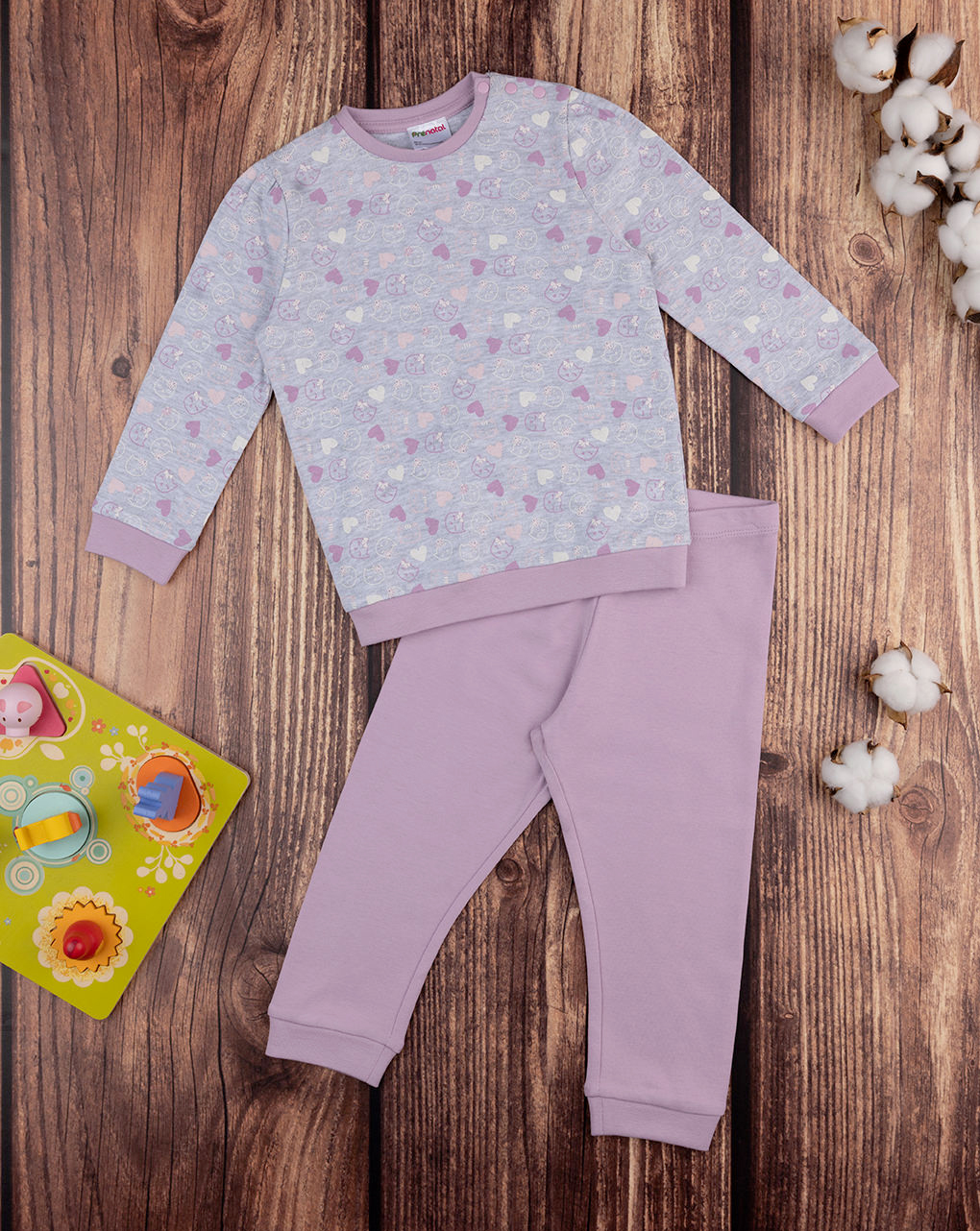 Pijama cinzento/lilás de menina - Prénatal