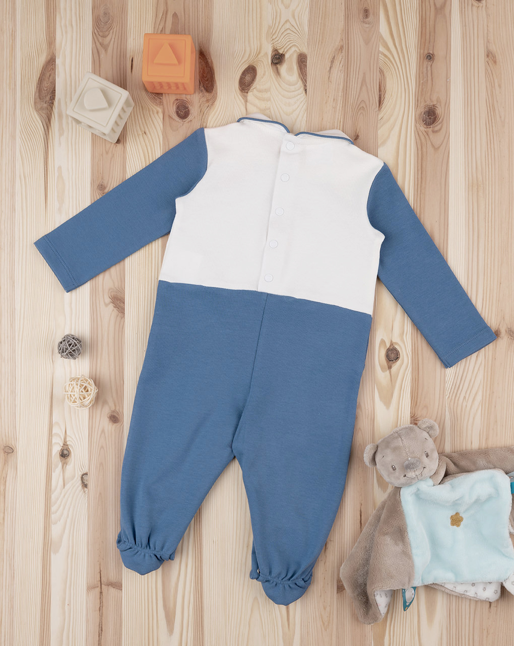 Fato de dormir de algodão orgânico azul chenille para bebé - Prénatal