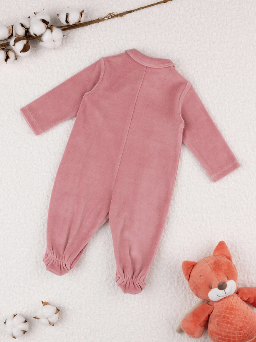 Fato de dormir chenille para bebé algodão orgânico rosa - Prénatal