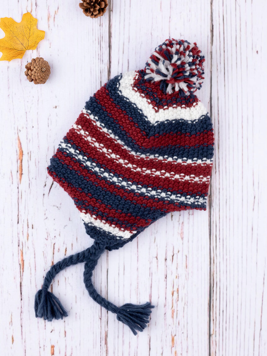 Chapéu de tricot vermelho e azul para bebé - Prénatal