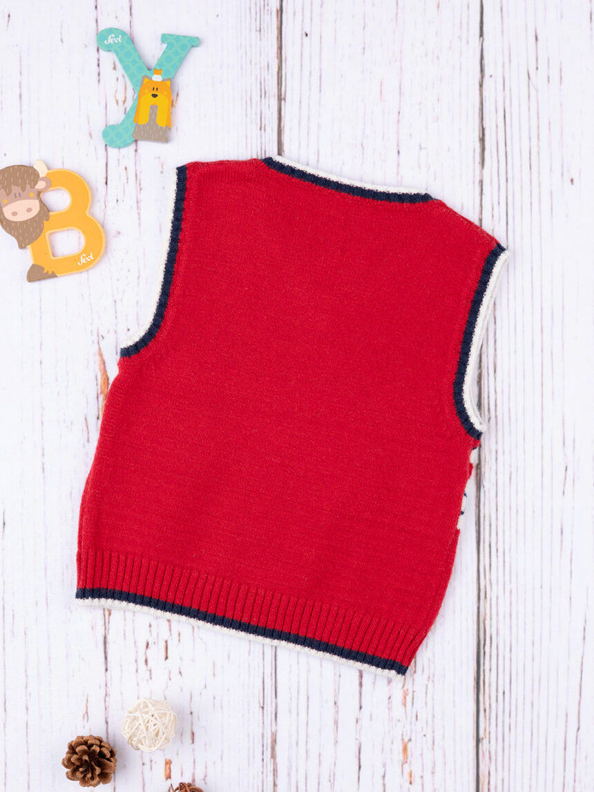 Colete de tricot vermelho para bebé - Prénatal