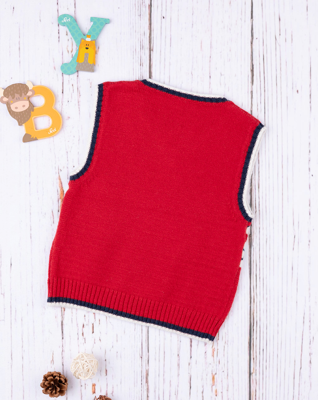 Colete de tricot vermelho para bebé - Prénatal