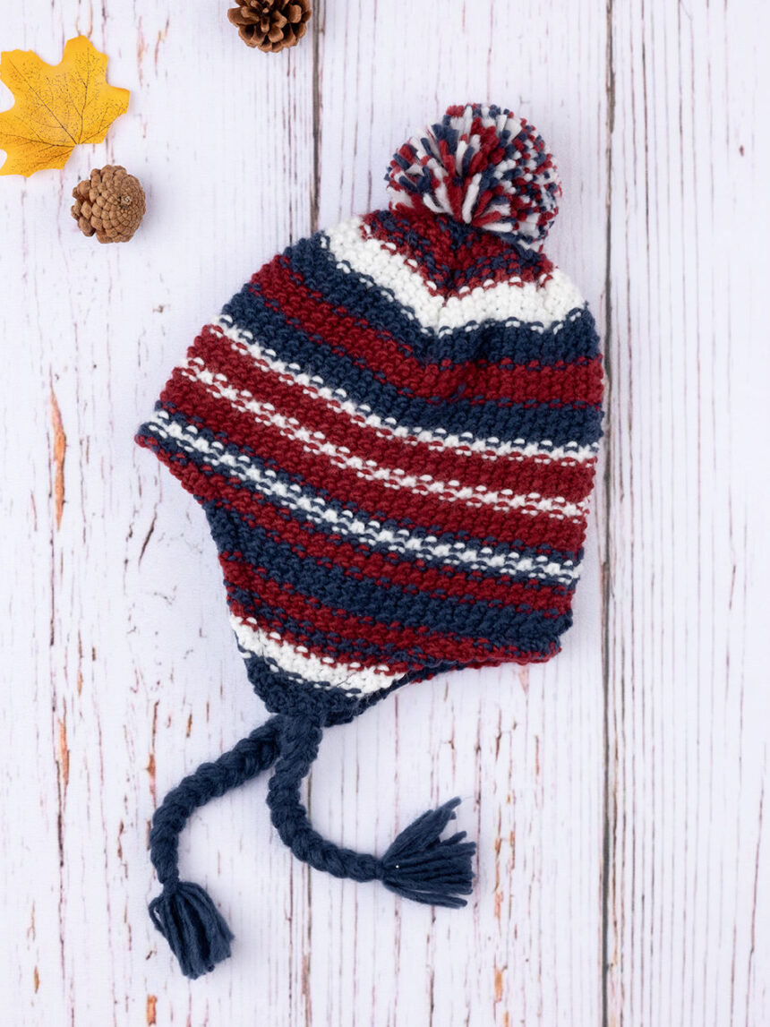 Chapéu de tricot vermelho e azul para bebé - Prénatal