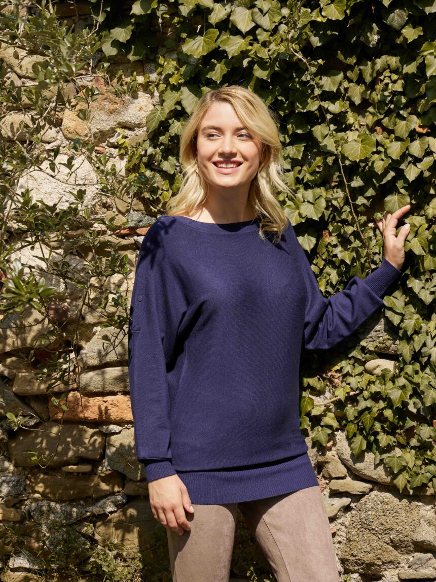 Camisola de amamentação azul com botões - Prénatal