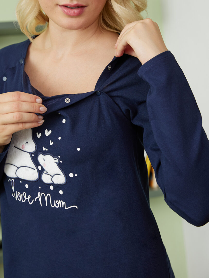 Camisa de noite de enfermagem maternal com ursos polares - Prénatal