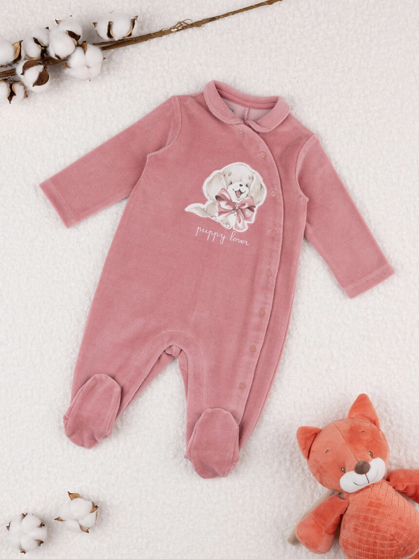 Fato de dormir chenille para bebé algodão orgânico rosa - Prénatal