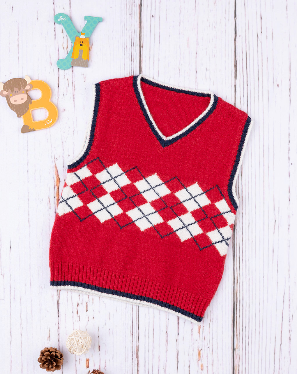 Colete de tricot vermelho para bebé - Prénatal