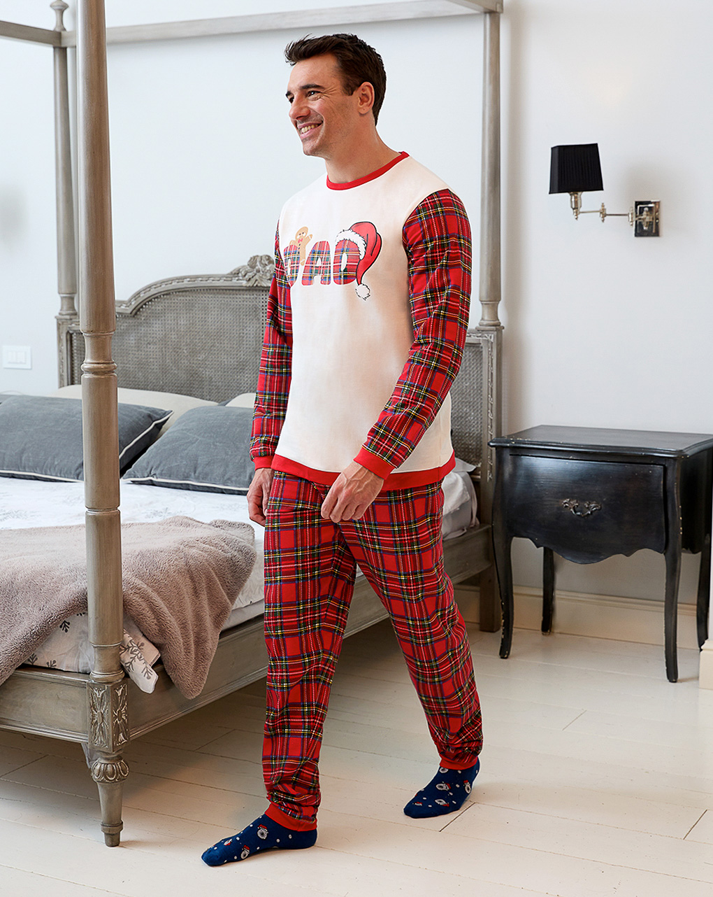Pijama de natal com estampa do pai e padrão tartan - Prénatal