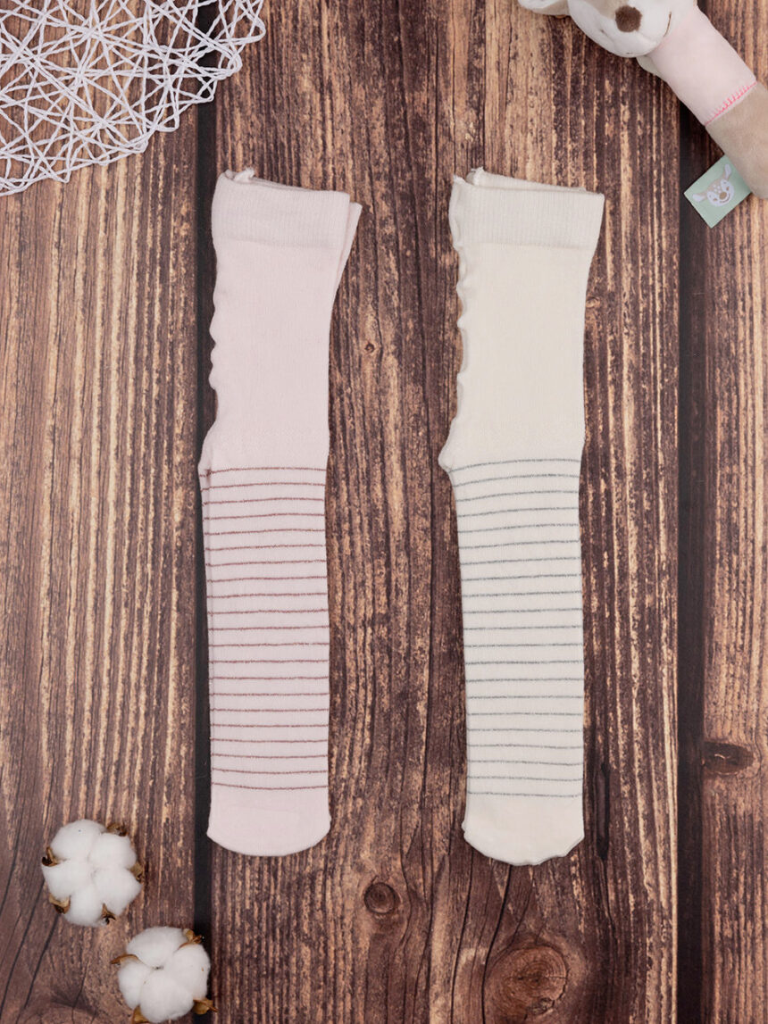 Pack 2 meias-calças de menina rosa/ bege - Prénatal