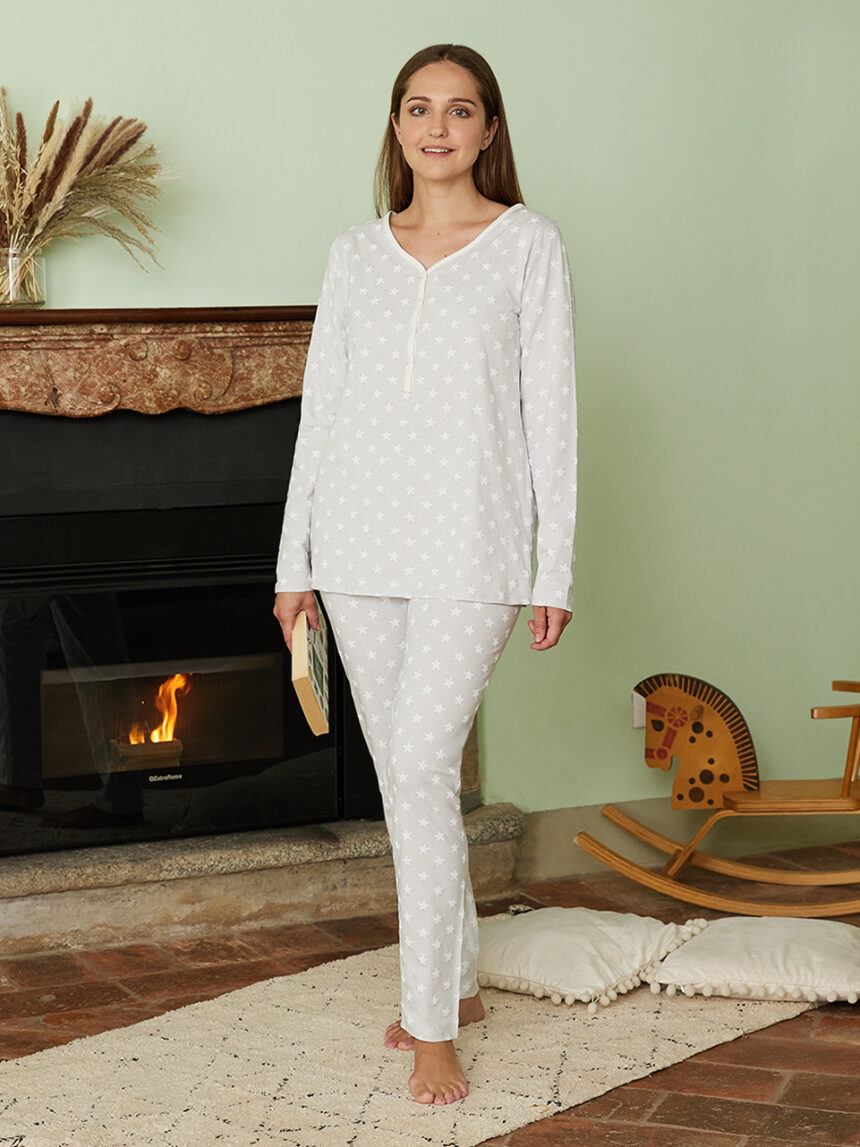 Pijama de enfermagem cinzento estampado em estrela - Prénatal