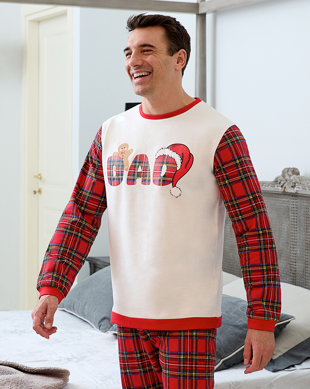 Pijama de natal com estampa do pai e padrão tartan - Prénatal