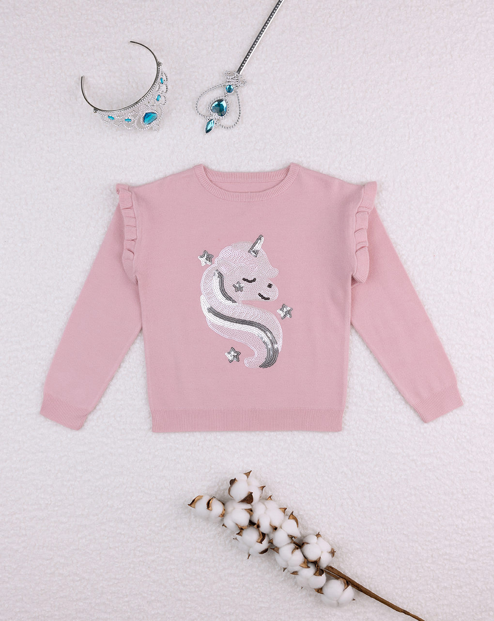 Camisola de tricot de lantejoulas rosa de menina - Prénatal
