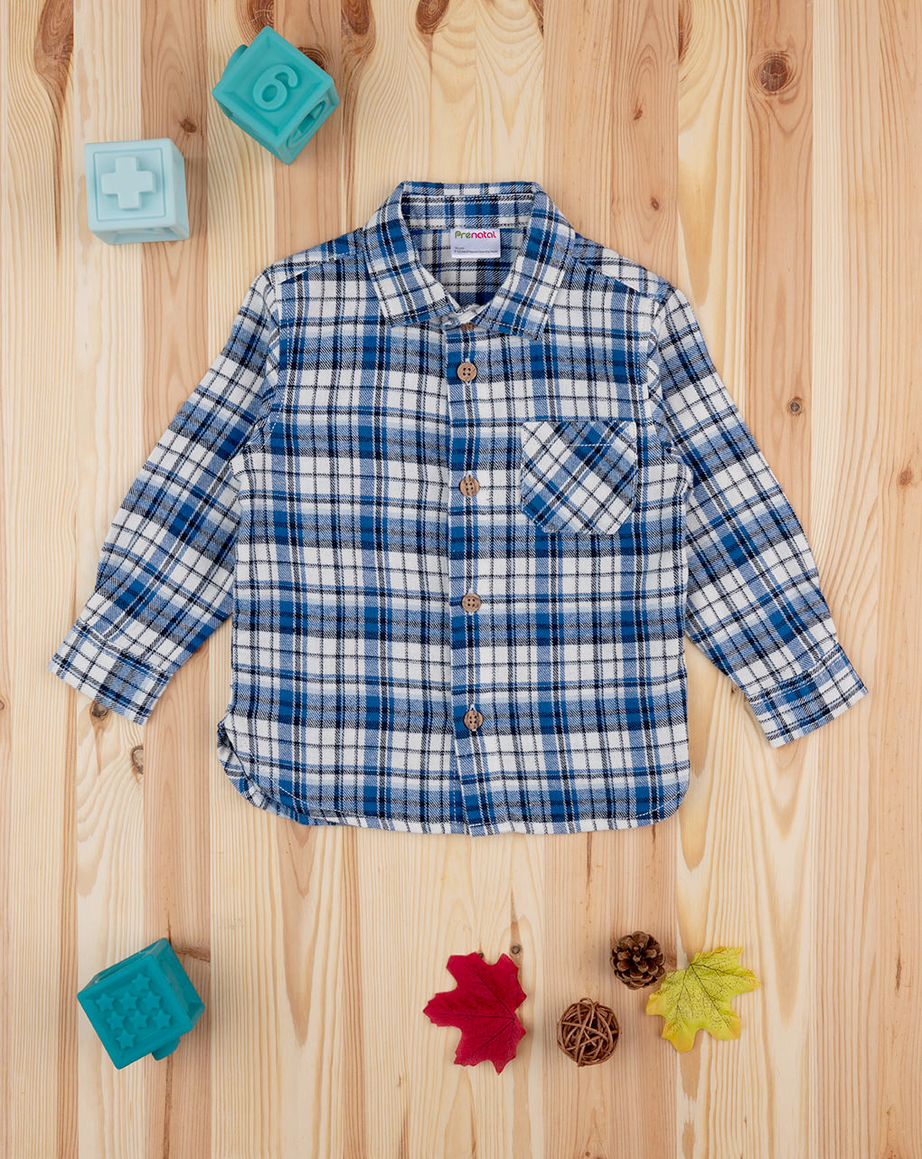 Camisa azul xadrez para bebé - Prénatal