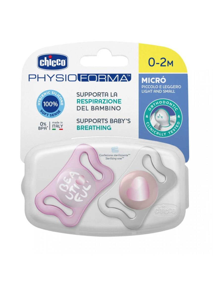 Physioforma micrò pink silicone 0-2 meses 2 peças - chicco - Chicco