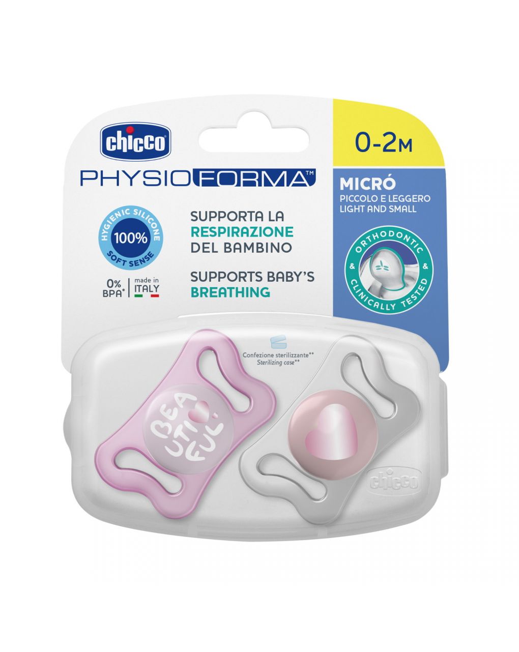Physioforma micrò pink silicone 0-2 meses 2 peças - chicco - Chicco