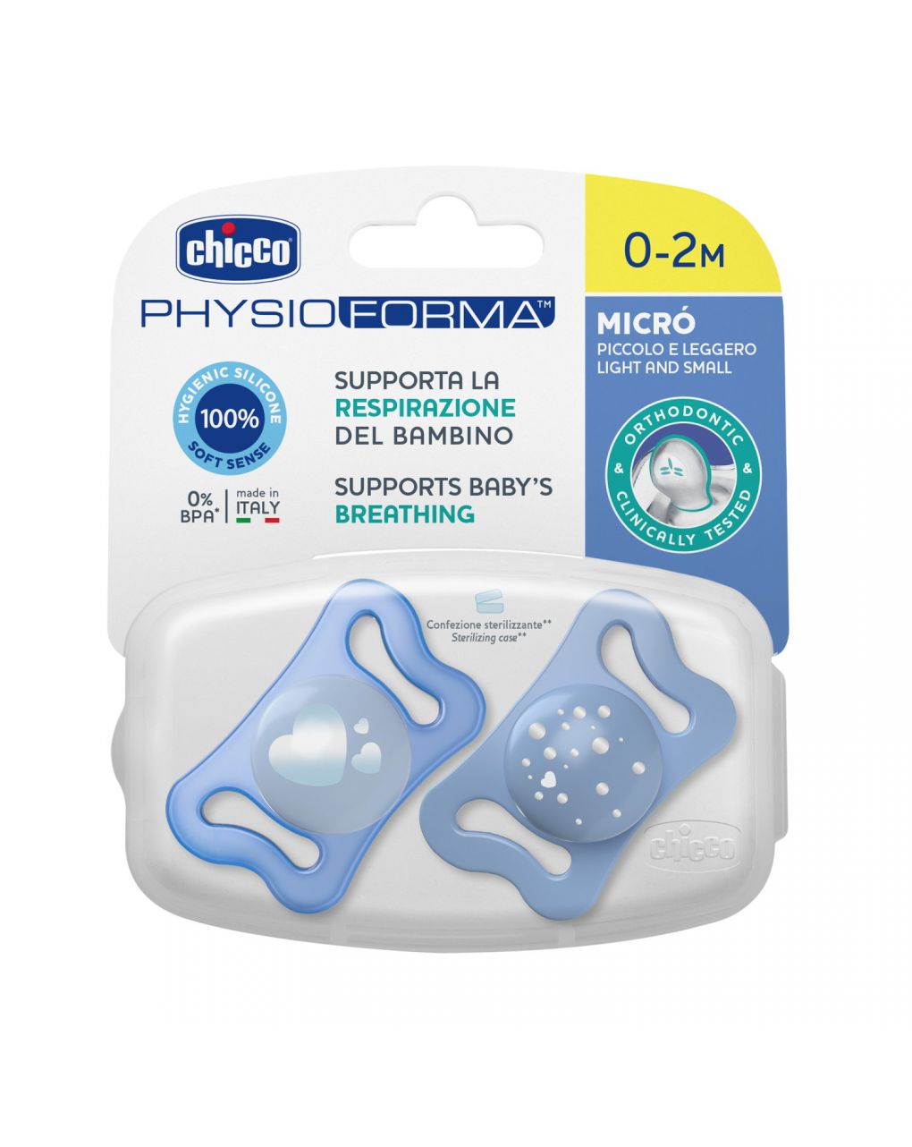 Physioforma micrò blue silicone 0-2 meses 2 peças - chicco - Chicco