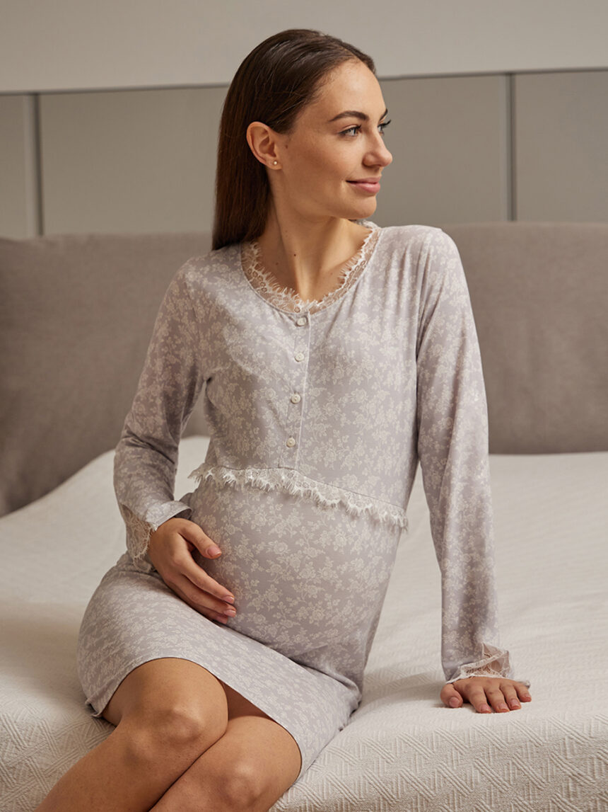 Camisa de noite de maternidade com padrão rosa - Prénatal