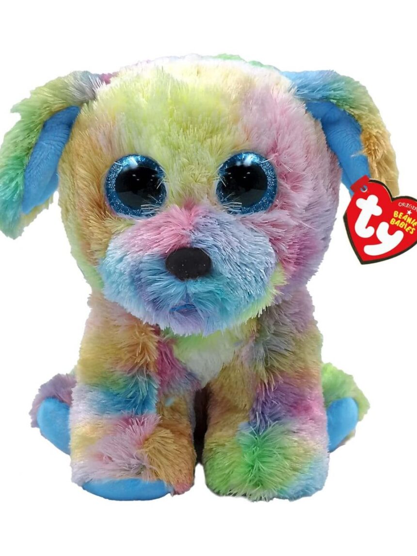 Max o cão de pelúcia arco-íris com olhos azuis brilhantes 15 cm - ty - Ty