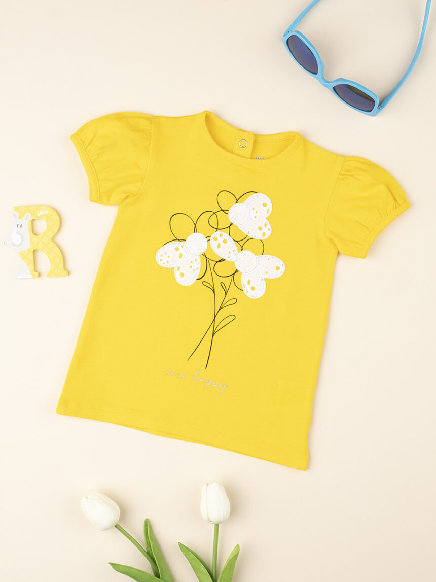 T-shirt rapariga "flor" amarela - Prénatal